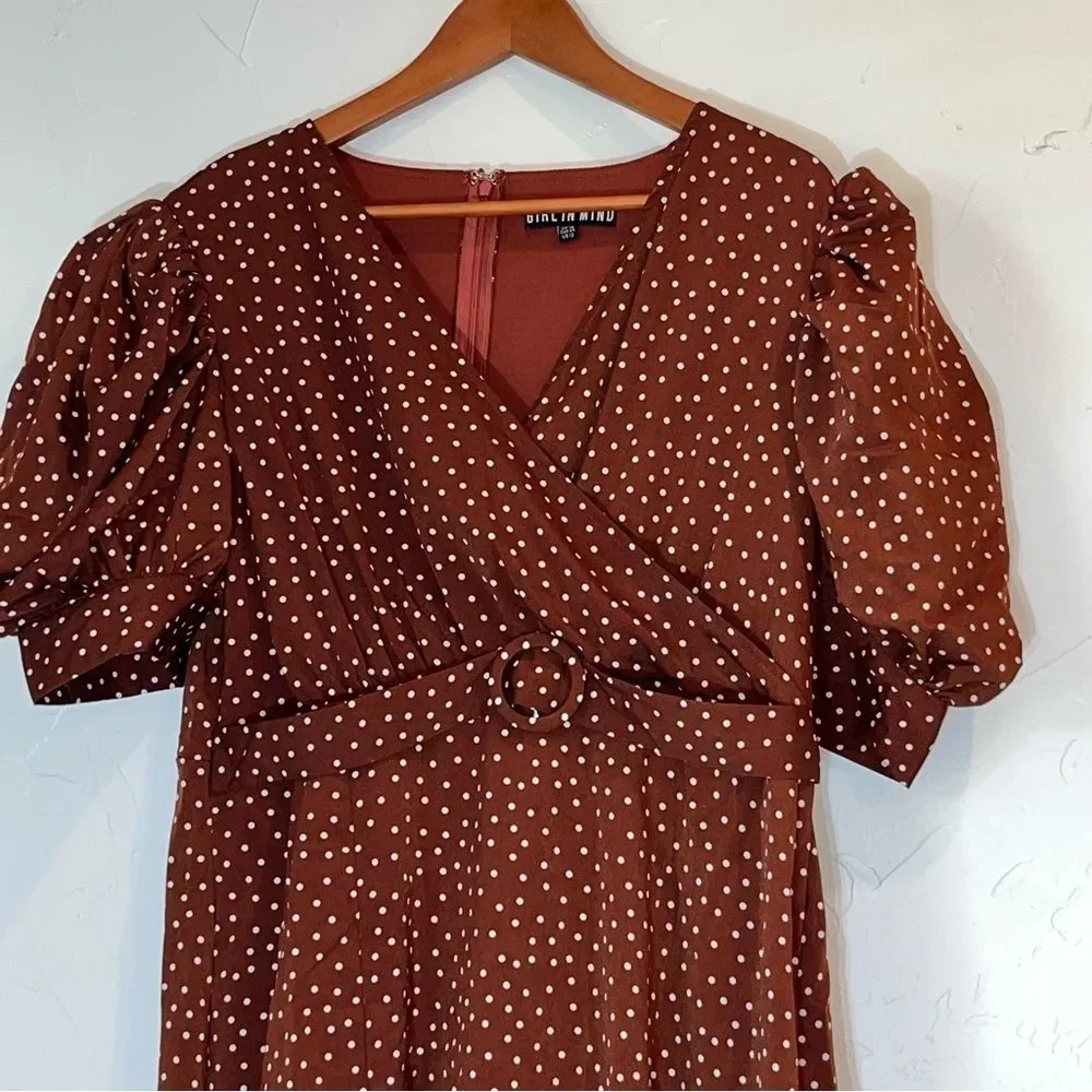 Girl in Mind Brown & White Polka Dot Dress - Picture 3 of 10